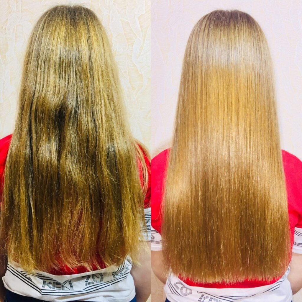 полировка волос до и после