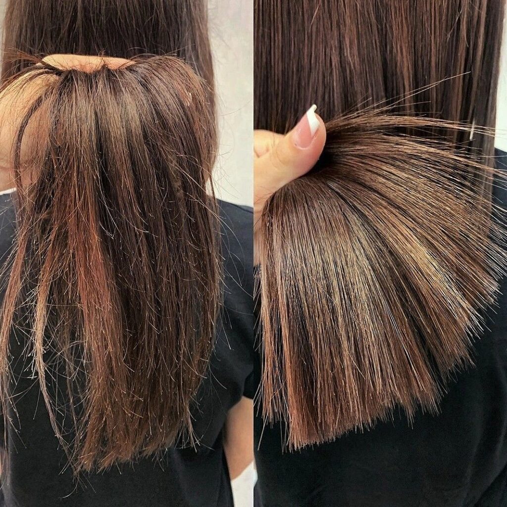полировка волос до и после