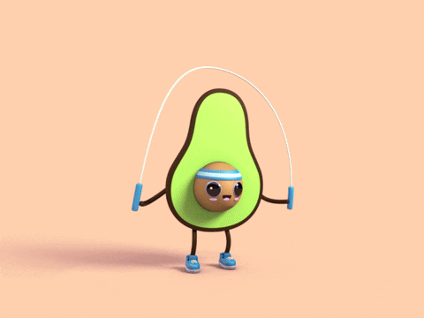 авокадо прыгает на скакалке